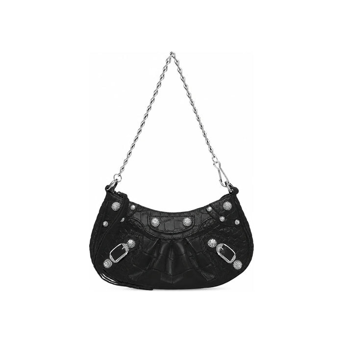 BALENCIAGA Le Cagole Crocodile-Embossed Shoulder Bag Black