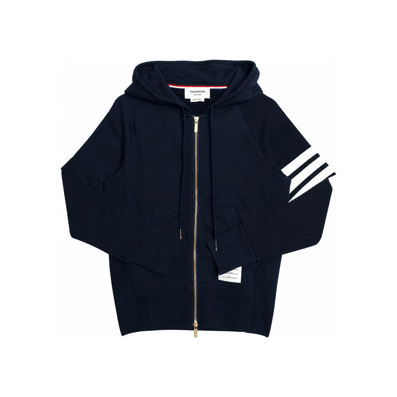 THOM BROWNE Loopback Jersey Zip Hoodie Jacket Navy