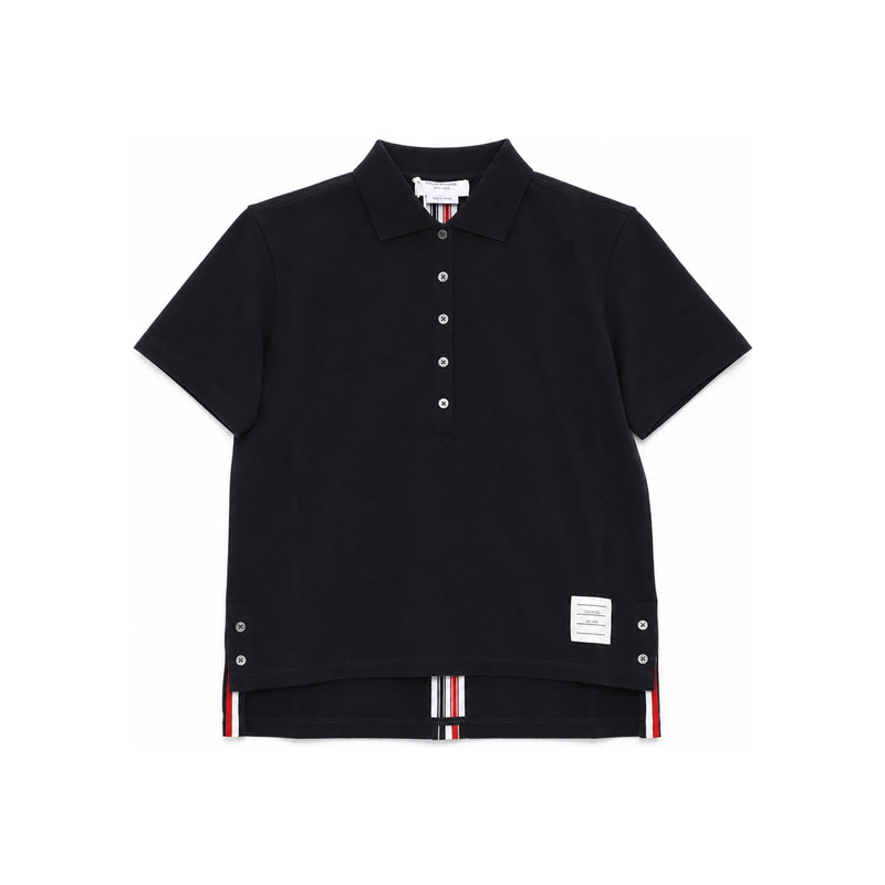 THOM BROWNE Classic Tricolor Stripe Back Logo Short Sleeve Polo Shirt