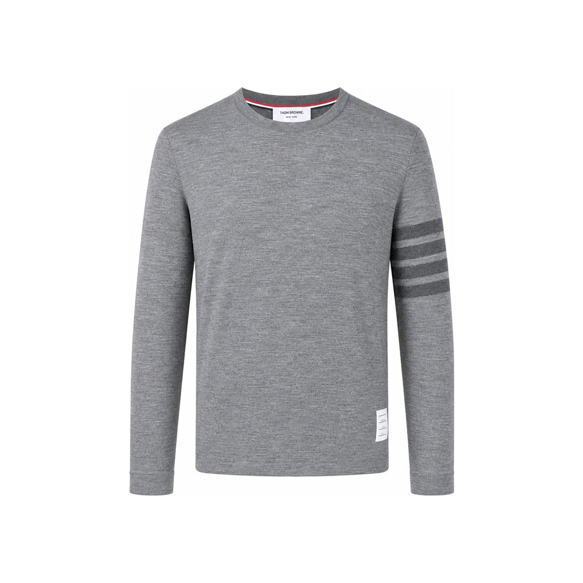 THOM BROWNE 4-Bar Wool Jersey Long Sleeve T-Shirt Gray