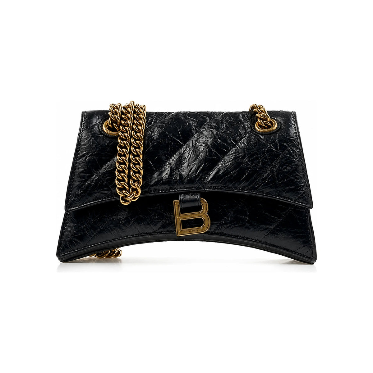 BALENCIAGA Crush Small Chain Shoulder Bag Black Leather
