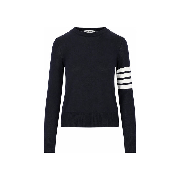 THOM BROWNE 4-Bar Relaxed Wool Pullover T-Shirt Navy
