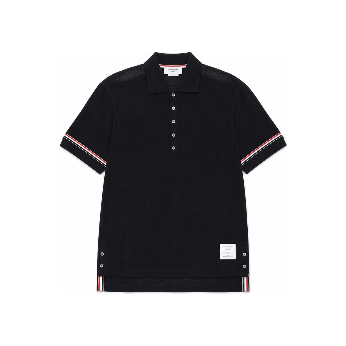 THOM BROWNE Lightweight Short Sleeve Polo T-Shirt Navy Cotton