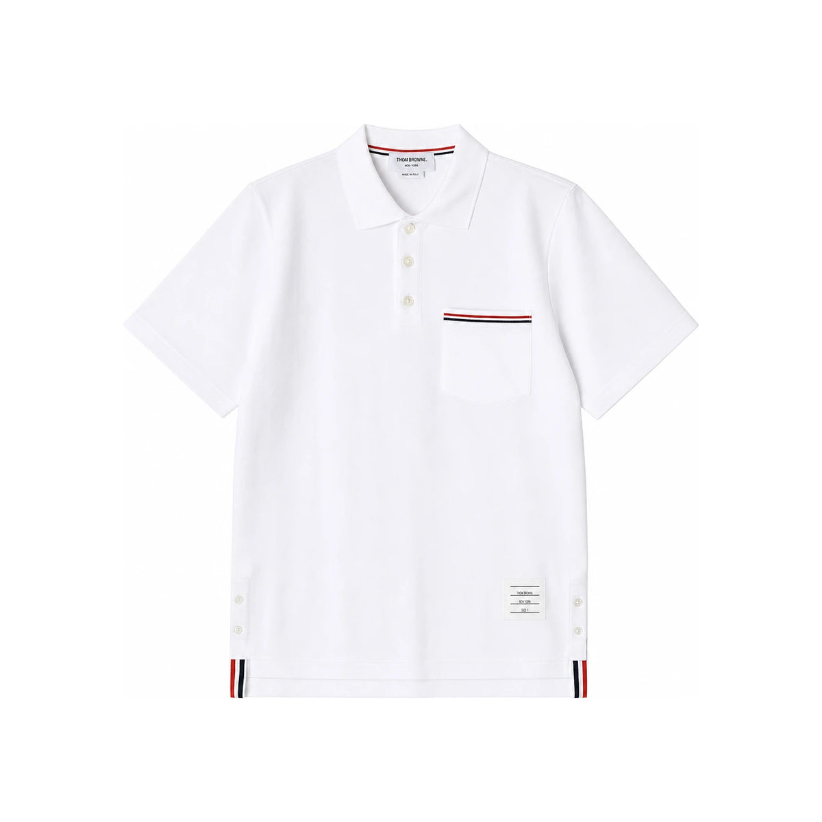 THOM BROWNE Interlock Tricolor Stripe Pocket Short-Sleeve Polo Shirt