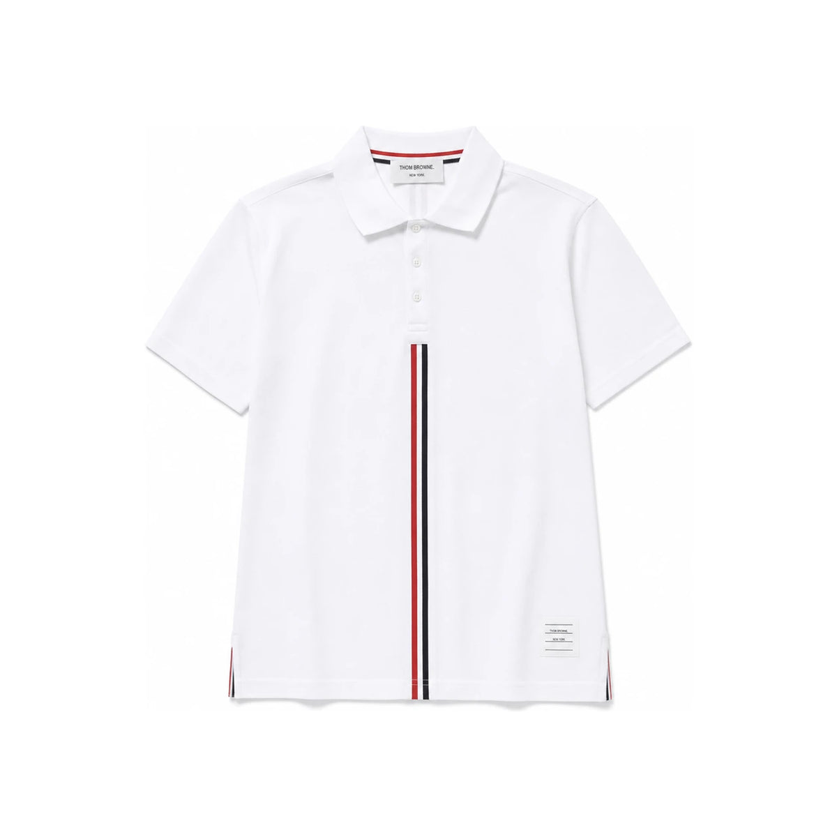 THOM BROWNE White Piqué Polo Shirt with Back Triple Stripe
