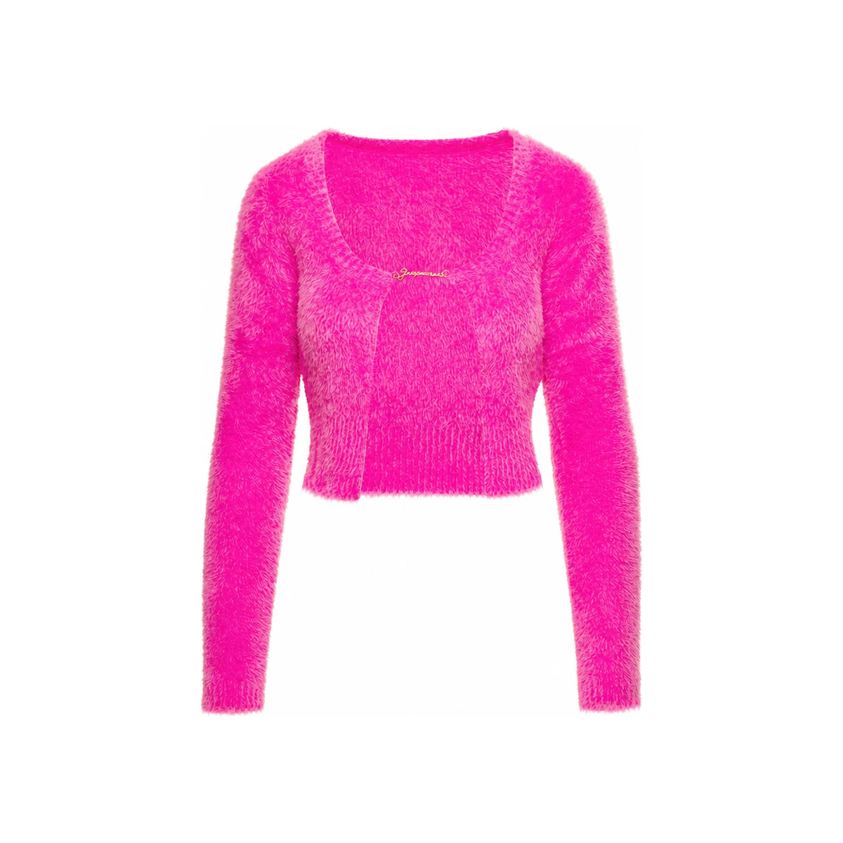 JACQUEMUS Gold Logo Fluffy Knit Cardigan Navy