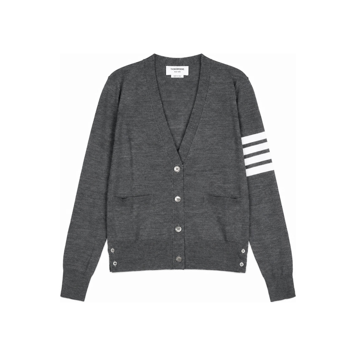 THOM BROWNE 4-Bar Armband Merino Wool Cardigan Gray Women