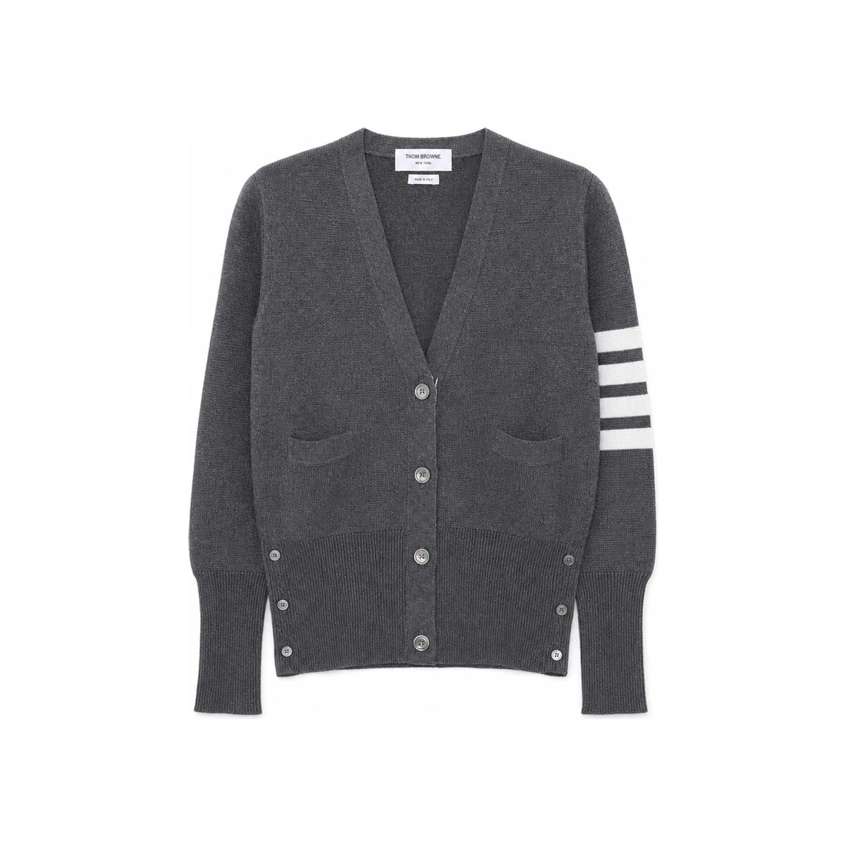 THOM BROWNE Women’s 4-Bar Stripe Milano Stitch Gray Cardigan