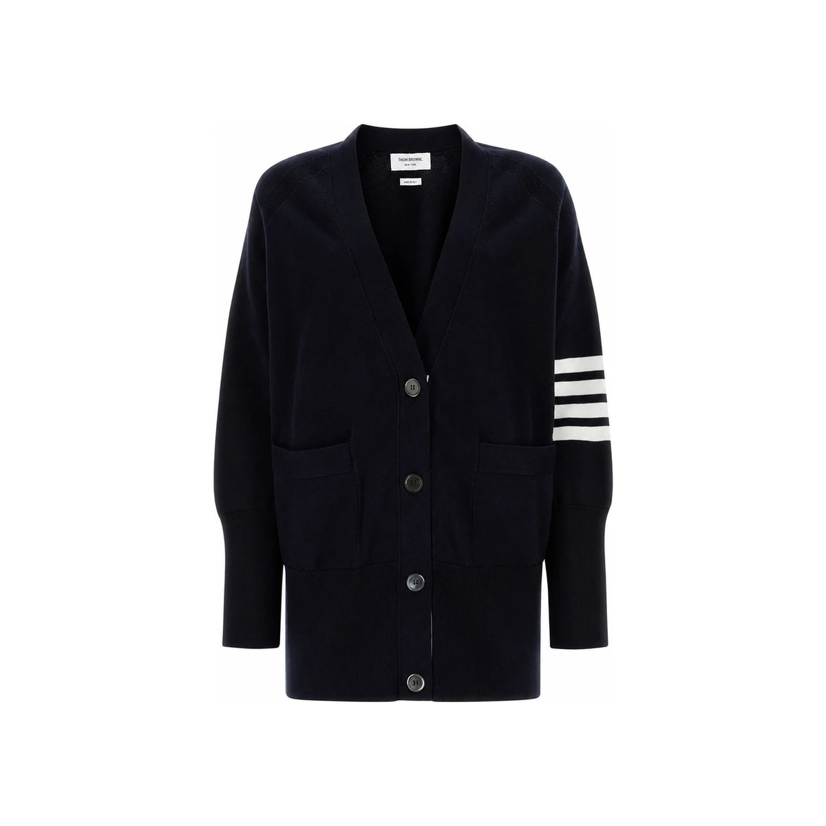 THOM BROWNE 4-Bar Stripe Exaggerated Fit Jersey Stitch Long Cardigan