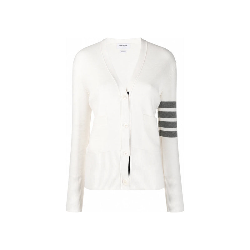 THOM BROWNE Women's Cotton 4-Bar Milano Knit Classic V-Neck Cardigan