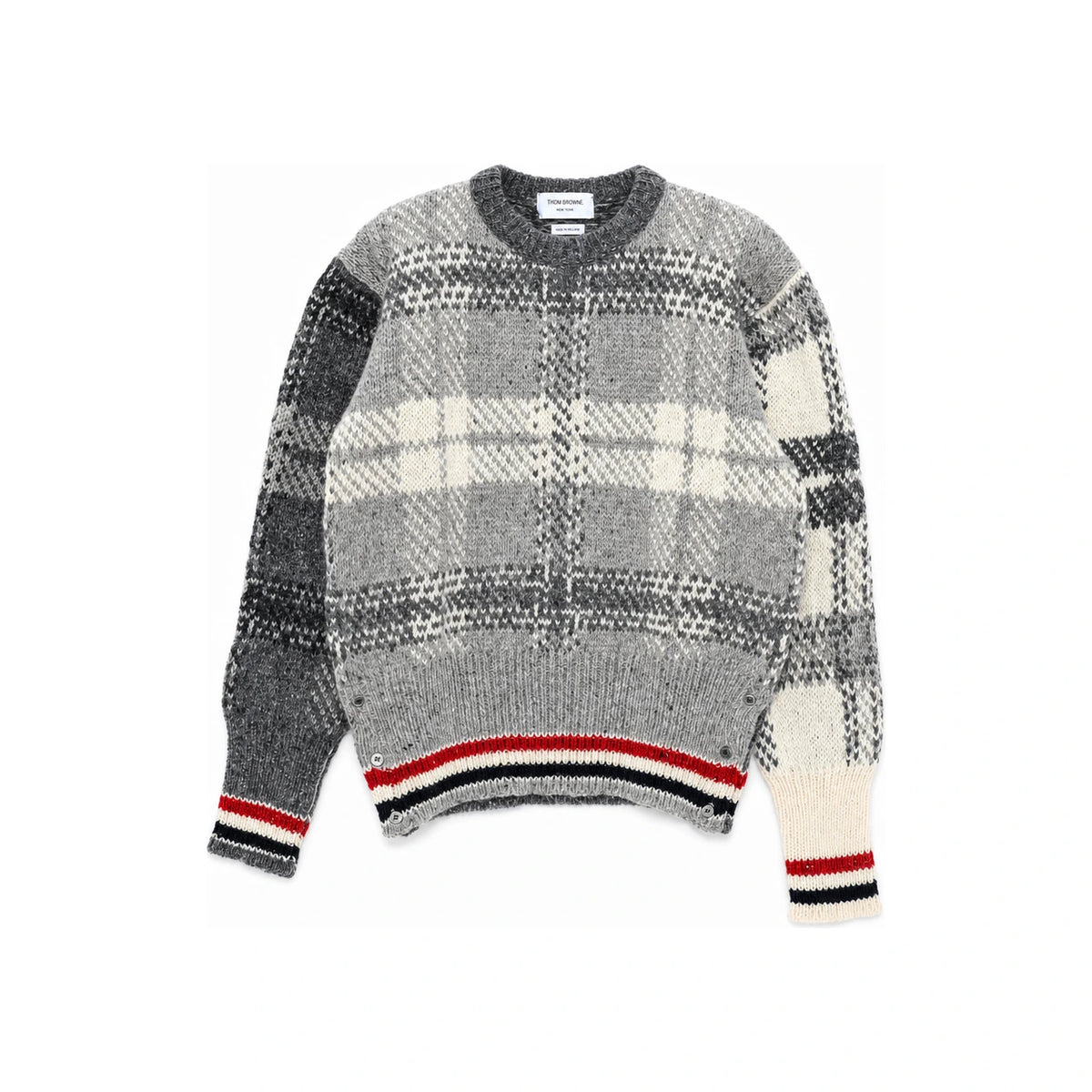 THOM BROWNE Men's Checked Jacquard Wool Crewneck Sweater MKA410F Y1506 982