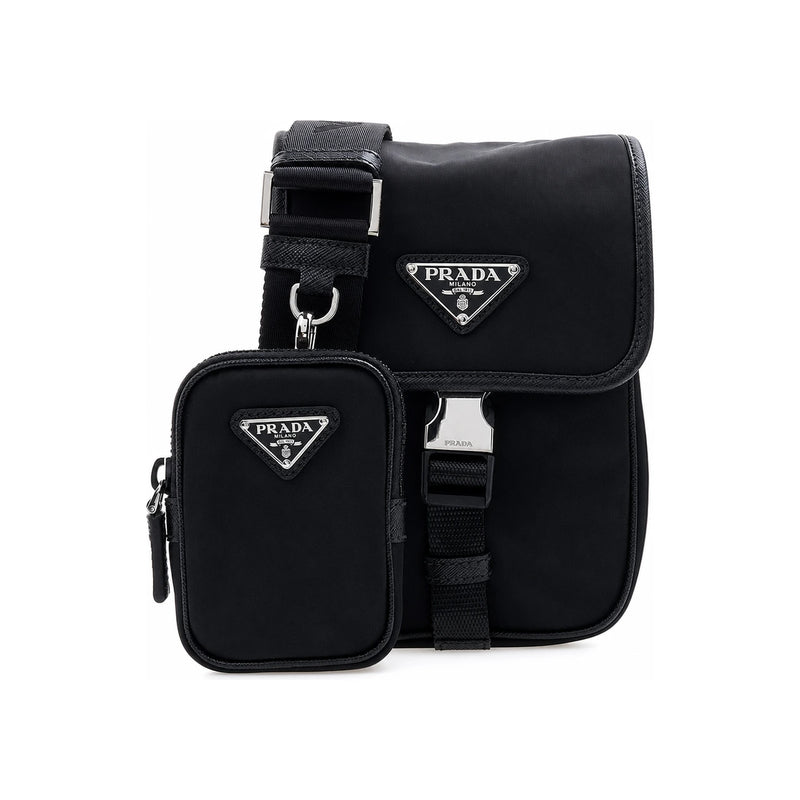 PRADA Black Tessuto Small Crossbody Bag with Triangle Logo