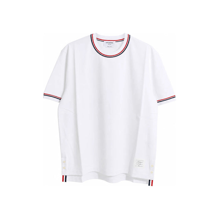 THOM BROWNE RWB Rib Trim Short Sleeve T-Shirt White Men