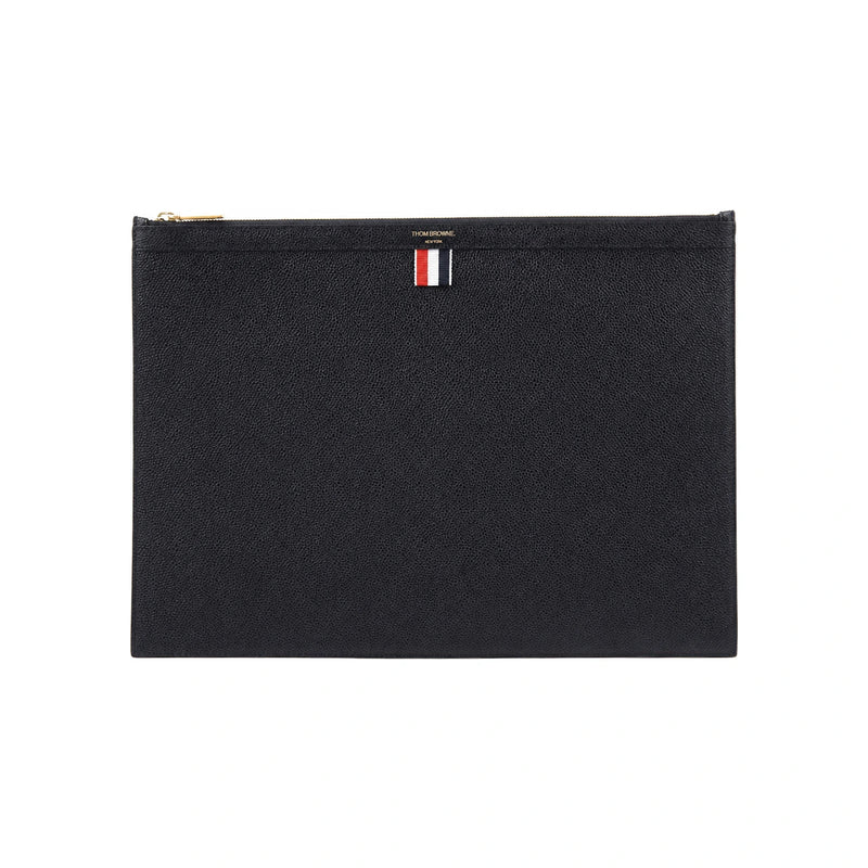 THOM BROWNE Black Pebble Grain Large Clutch Bag