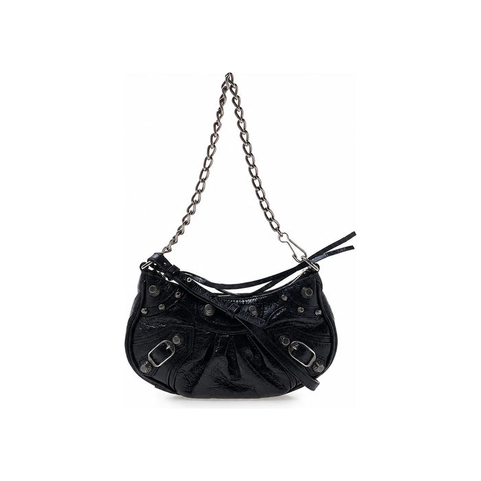 BALENCIAGA Le Cagole Chain Mini Shoulder Bag Black Leather