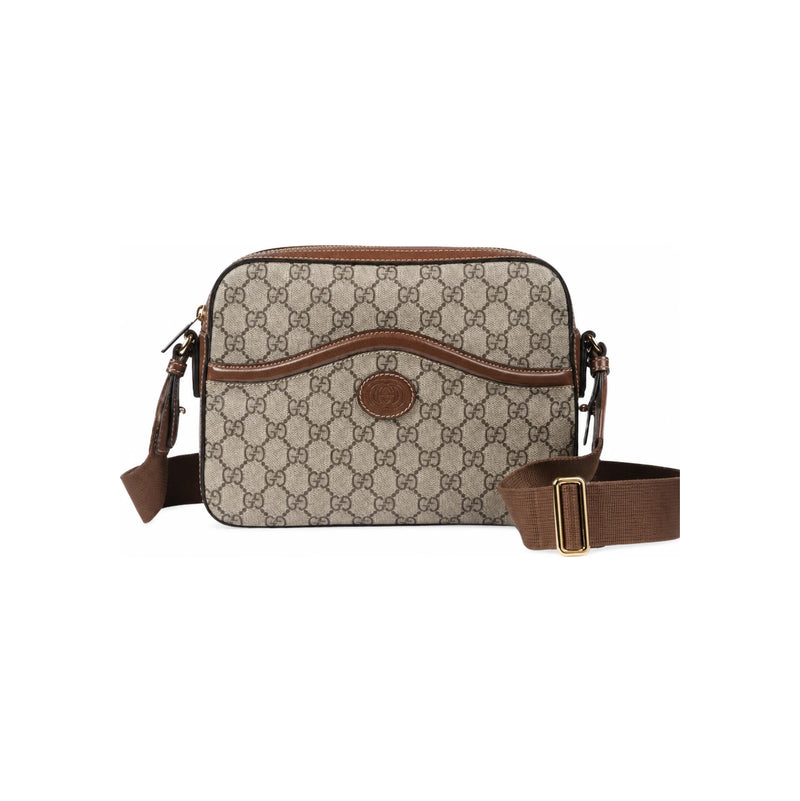 GUCCI Interlocking G Messenger Bag Brown Leather Crossbody