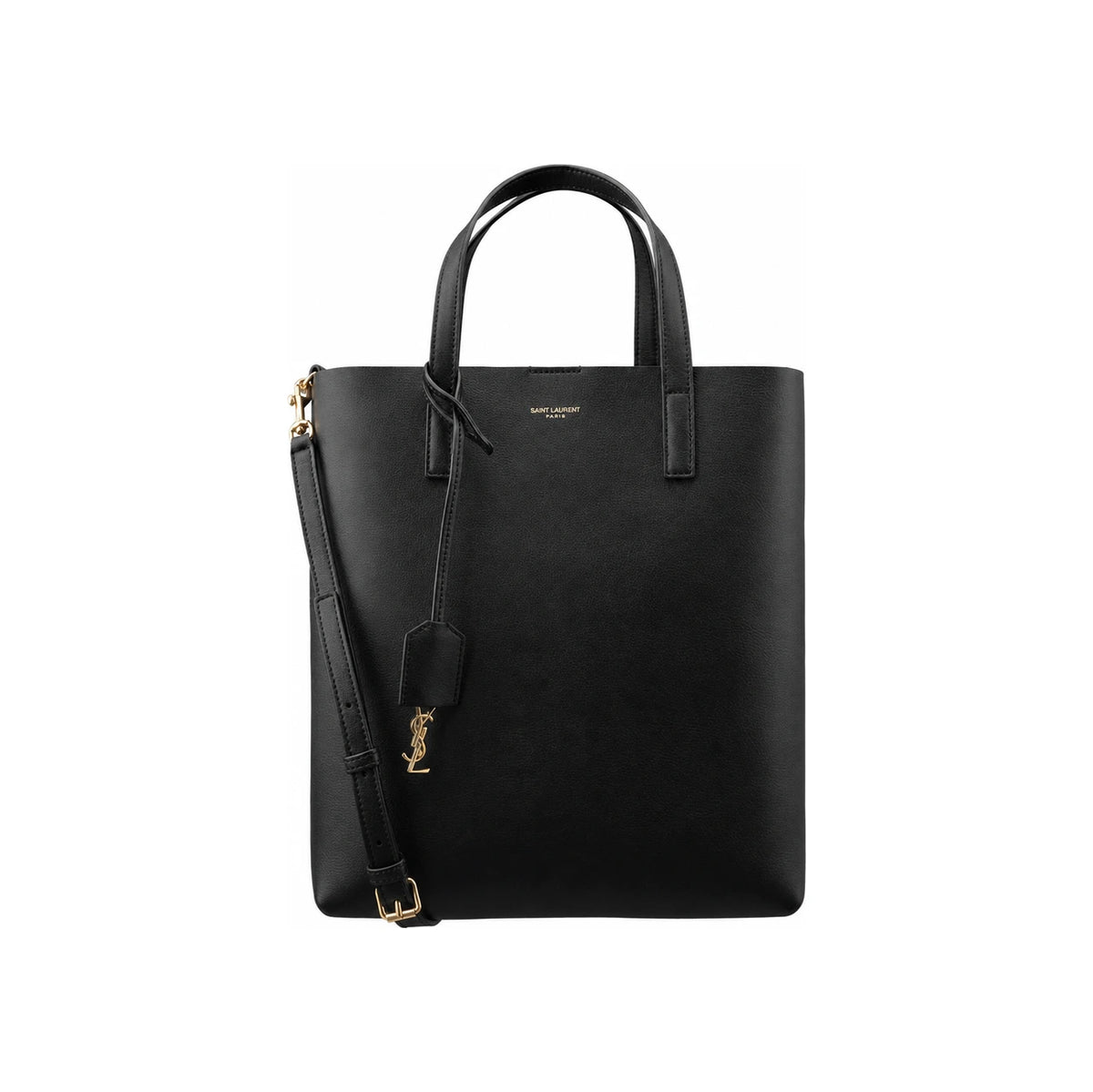Saint Laurent Black Leather Shopping Tote Bag