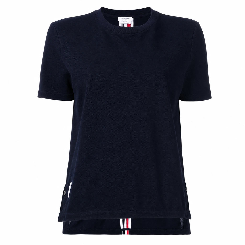 THOM BROWNE Classic Piqué Stripe Short Sleeve T-Shirt Navy