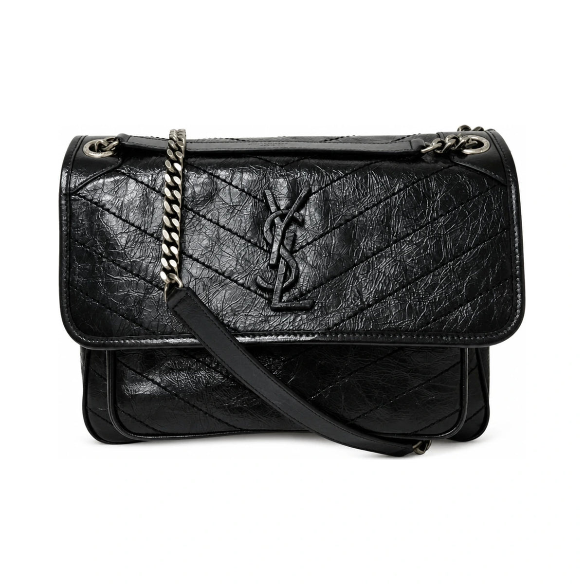 Saint Laurent Niki Vintage Chain Shoulder Bag Black Leather