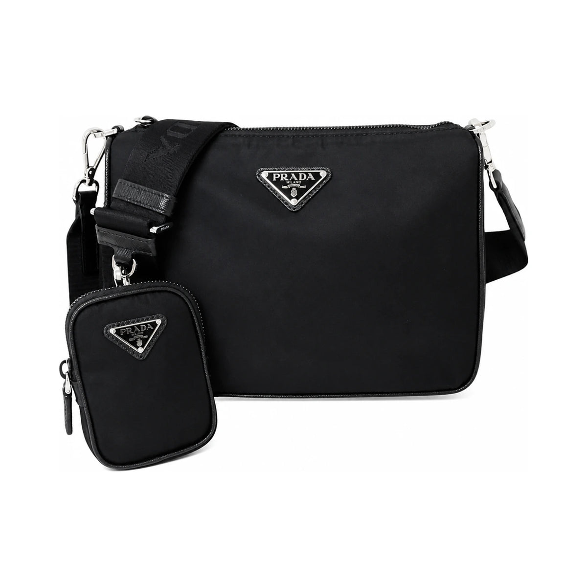 PRADA Men’s Black Triangle Logo Crossbody Bag 2VH113 2DMH F0002