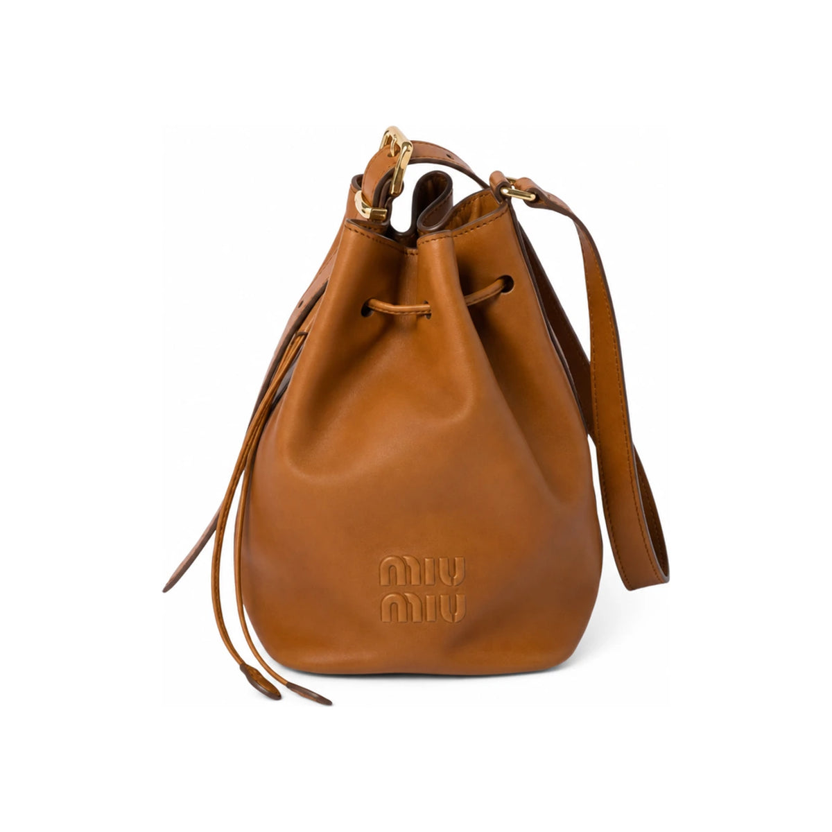 Miu Miu Cognac Leather Bucket Shoulder Bag