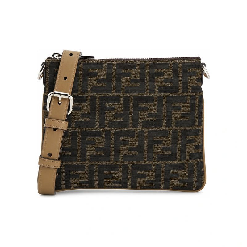 FENDI Brown FF Jacquard Mini Pouch Crossbody Bag