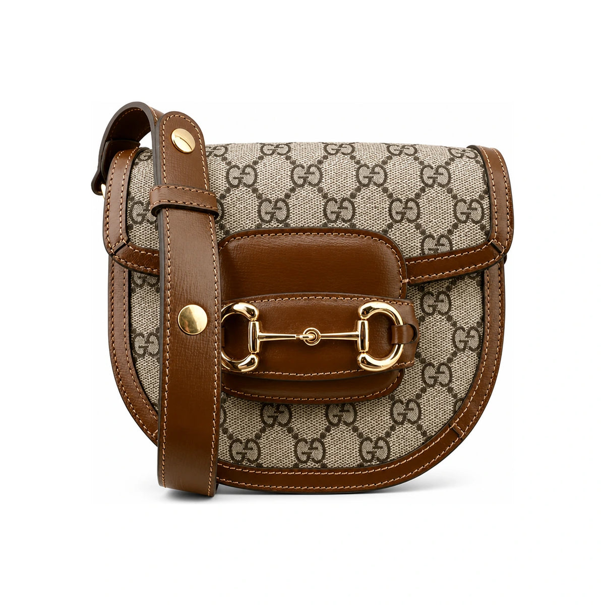 GUCCI Horsebit Round Shoulder Bag Women Brown Leather
