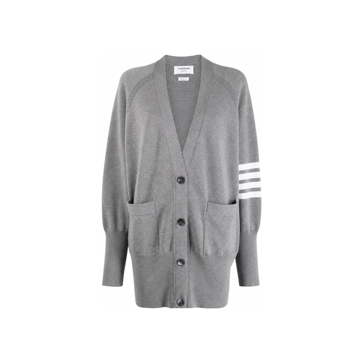 THOM BROWNE 4-Bar Stripe Exaggerated Fit Jersey Stitch Long Cardigan