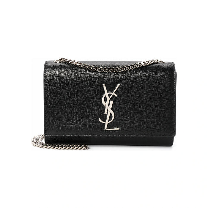 Saint Laurent Black Grain de Poudre Kate Small Shoulder Bag Silver-tone