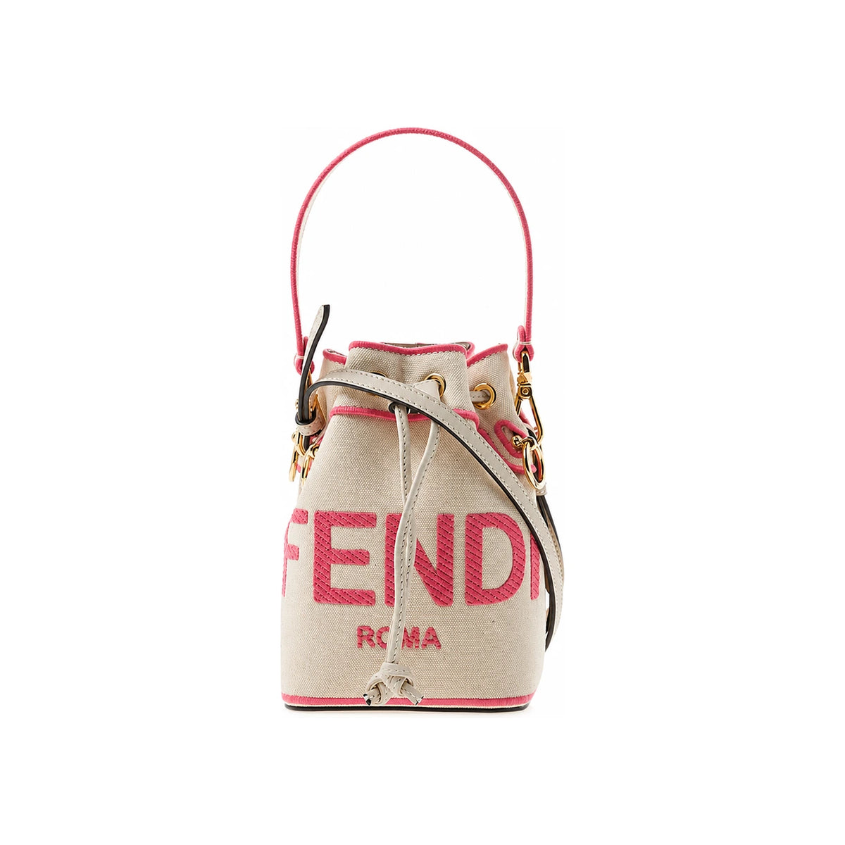 FENDI Mon Tresor Embroidered Canvas Mini Bucket Shoulder Bag
