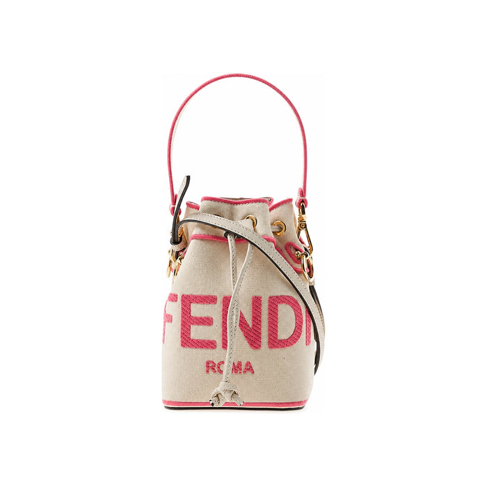 FENDI Mon Tresor Embroidered Canvas Mini Bucket Shoulder Bag