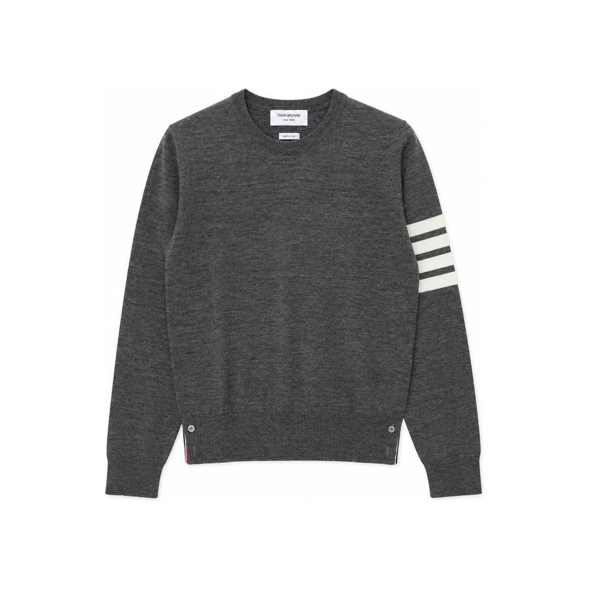 THOM BROWNE Medium Gray Wool Armband Stripe Crewneck Sweater Women