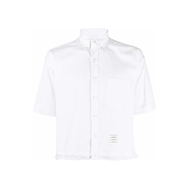 THOM BROWNE Men's White Logo Chest Pocket Long Sleeve Shirt MWS257A 06272 100