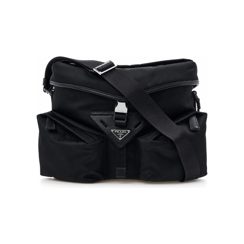 PRADA Re-Nylon Triangle Logo Shoulder Bag Black Crossbody