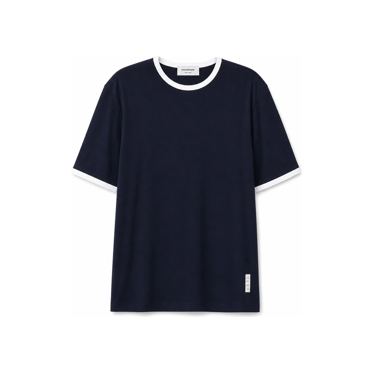 THOM BROWNE Ringer Short Sleeve T-Shirt Navy Cotton Men’s