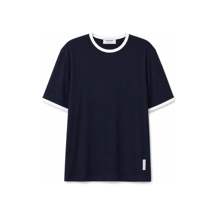 THOM BROWNE Ringer Short Sleeve T-Shirt Navy Cotton Men’s