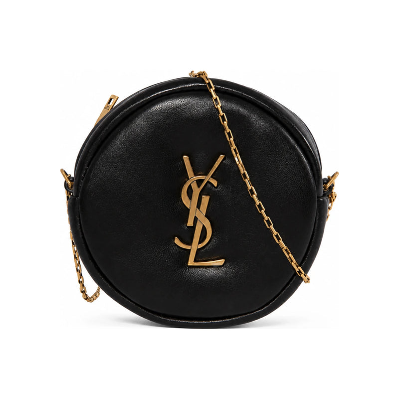 Saint Laurent Gold-Tone Round Crossbody Bag Black 787935 AACX7 1000