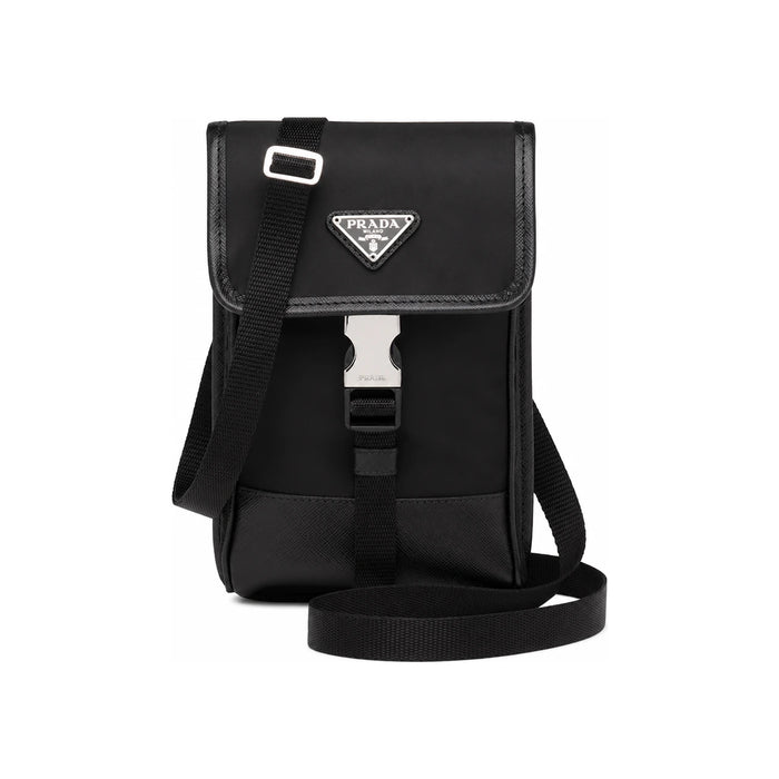PRADA Re-Nylon Saffiano Leather Case Pouch Crossbody Bag Black