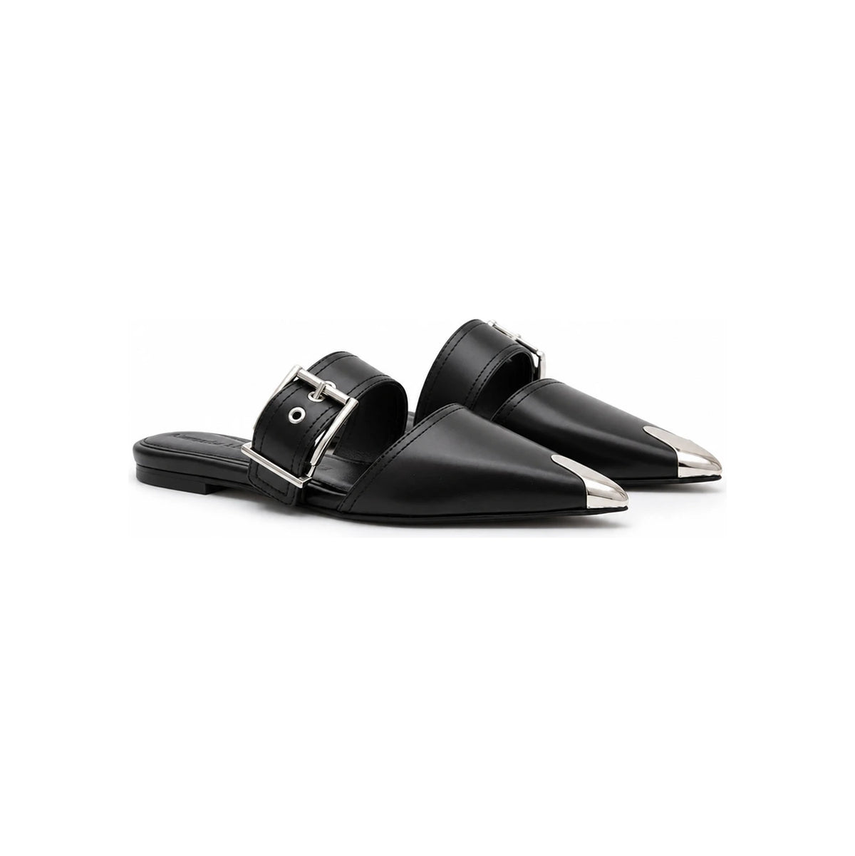 Alexander Mcqueen Punk Buckle Detail Black Women’s Flat Mules