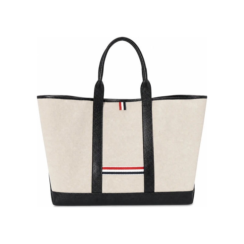 THOM BROWNE Black Pebbled Leather Tote Bag for Men