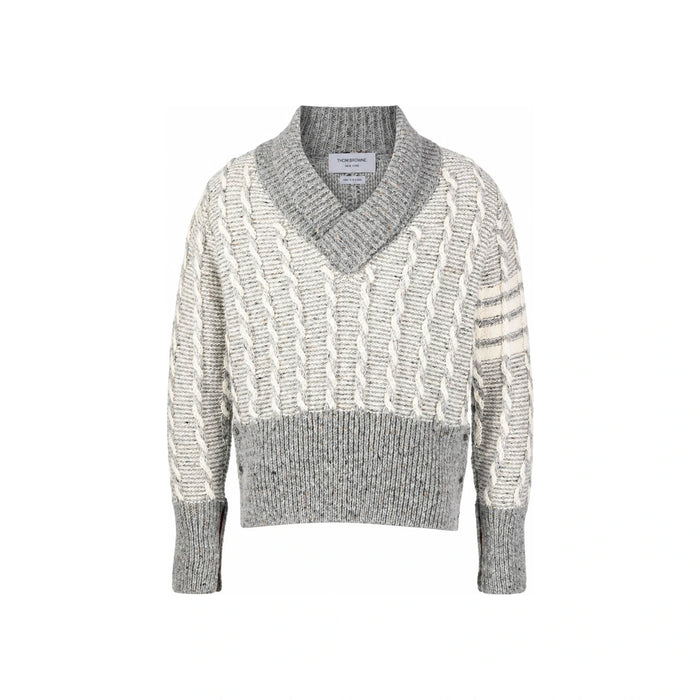 THOM BROWNE Men's Cable Knit V-Neck Pullover Sweater MKA470A Y1506 055