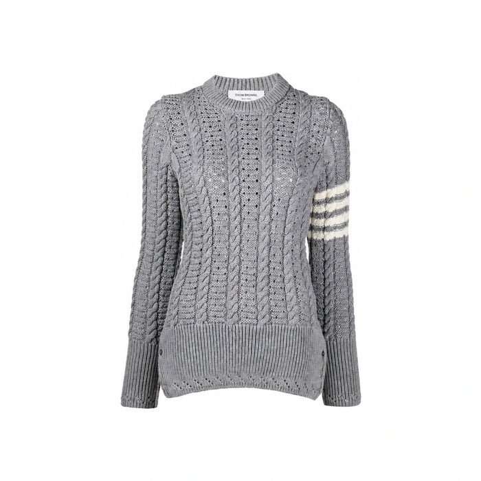 THOM BROWNE Diagonal Armband Wool Crewneck Sweater Light Gray Women