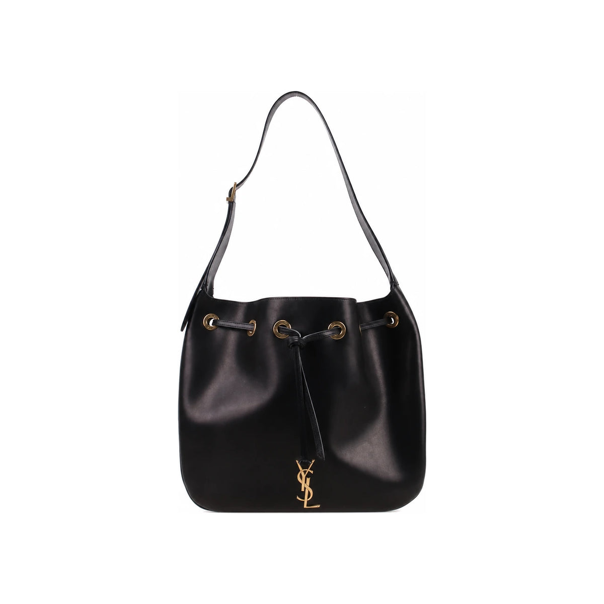 Saint Laurent Seau Flat Shoulder Bag Black Leather