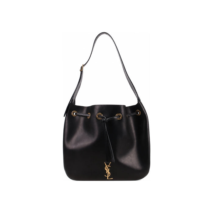 Saint Laurent Seau Flat Shoulder Bag Black Leather