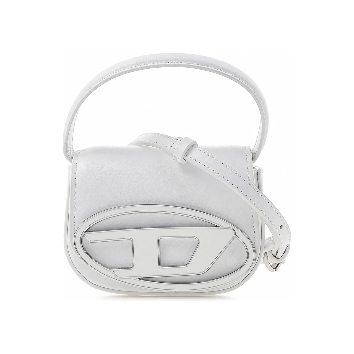 DIESEL White Leather 1DR Mini Plaque Crossbody Bag Handbag