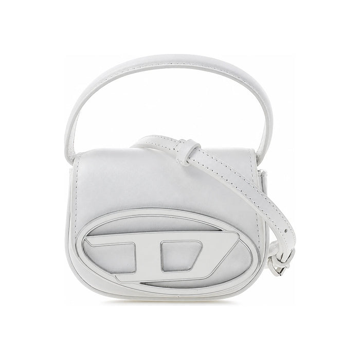 DIESEL White Leather 1DR Mini Plaque Crossbody Bag Handbag