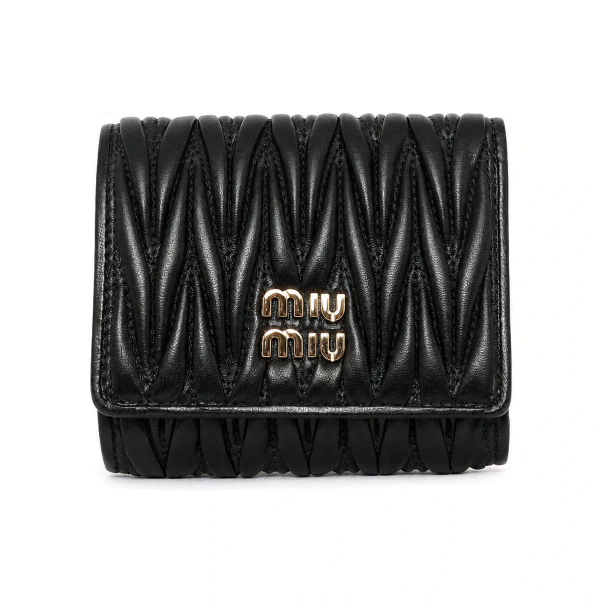 Miu Miu Small Matelassé Nappa Leather Card Holder Wallet Black