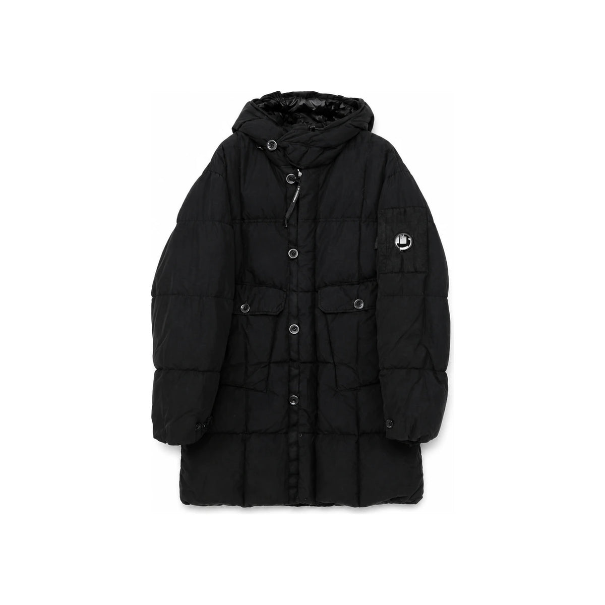 CP Company Men’s Long Down Puffer Jacket with Lens Patch 17CMOW203A 005991G 999