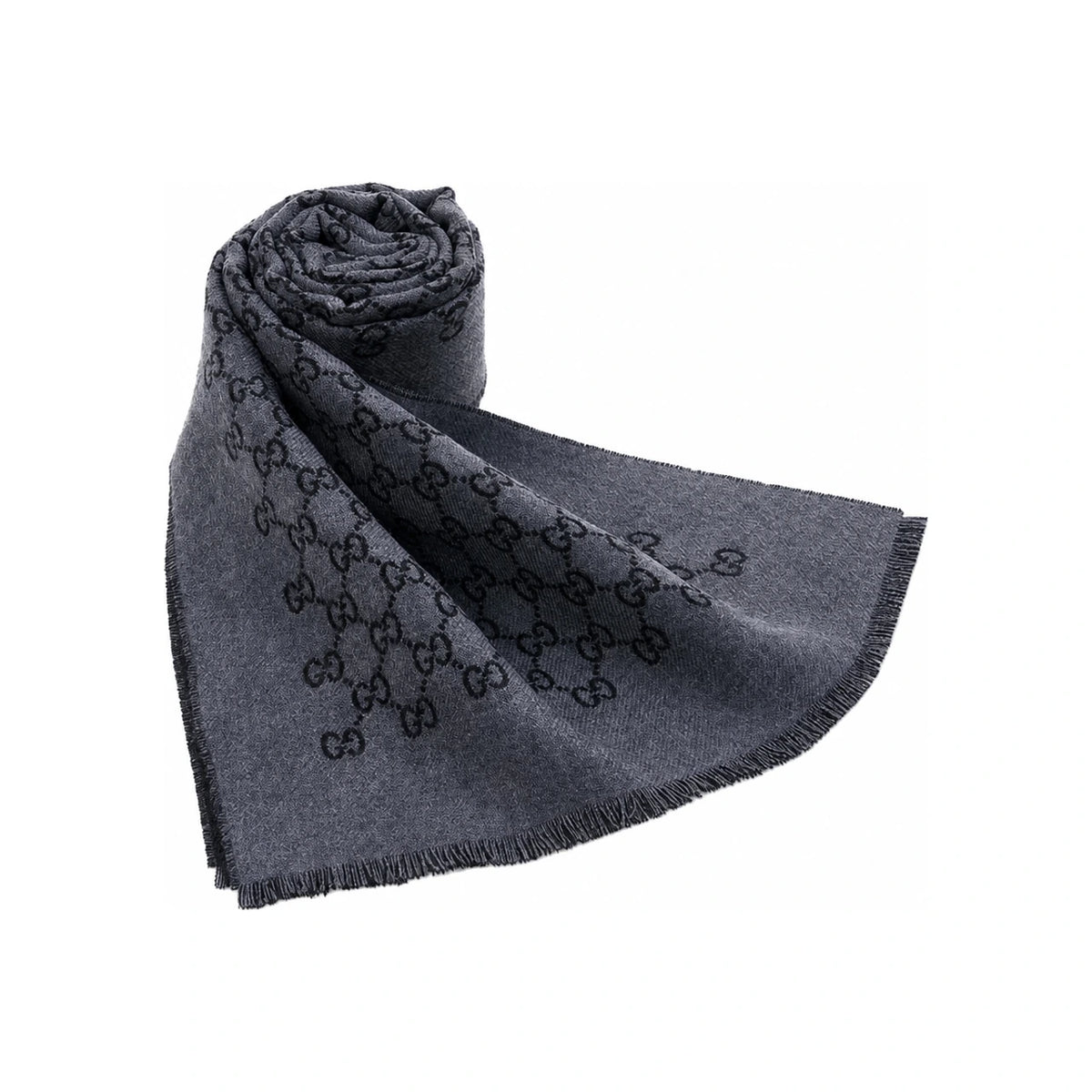 GUCCI GG Jacquard Two-Tone Wool Scarf Black Gray