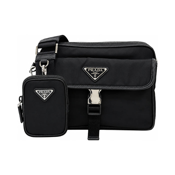 PRADA Re-Nylon Saffiano Triangle Logo Men's Crossbody Bag